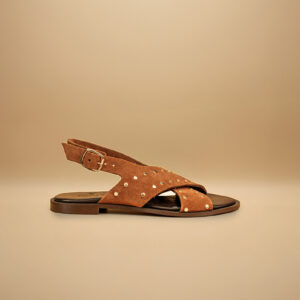 ART.26059 SANDALO DONNA IN CAMOSCIO CON BORCHIE ORO